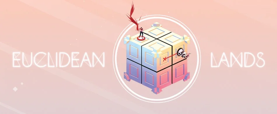 A cube made of smaller cubes on a pink background in the Euclidean Lands mobile game